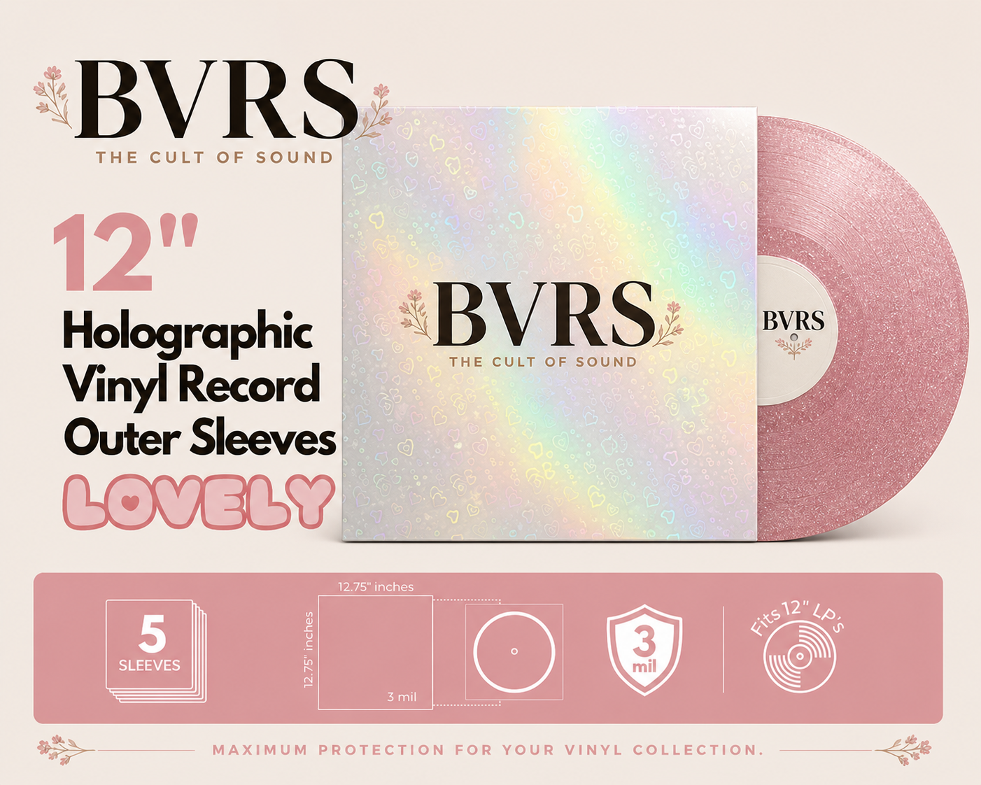 Pack 5 Fundas Exteriores Holográficas para Vinilos 12" Lovely
