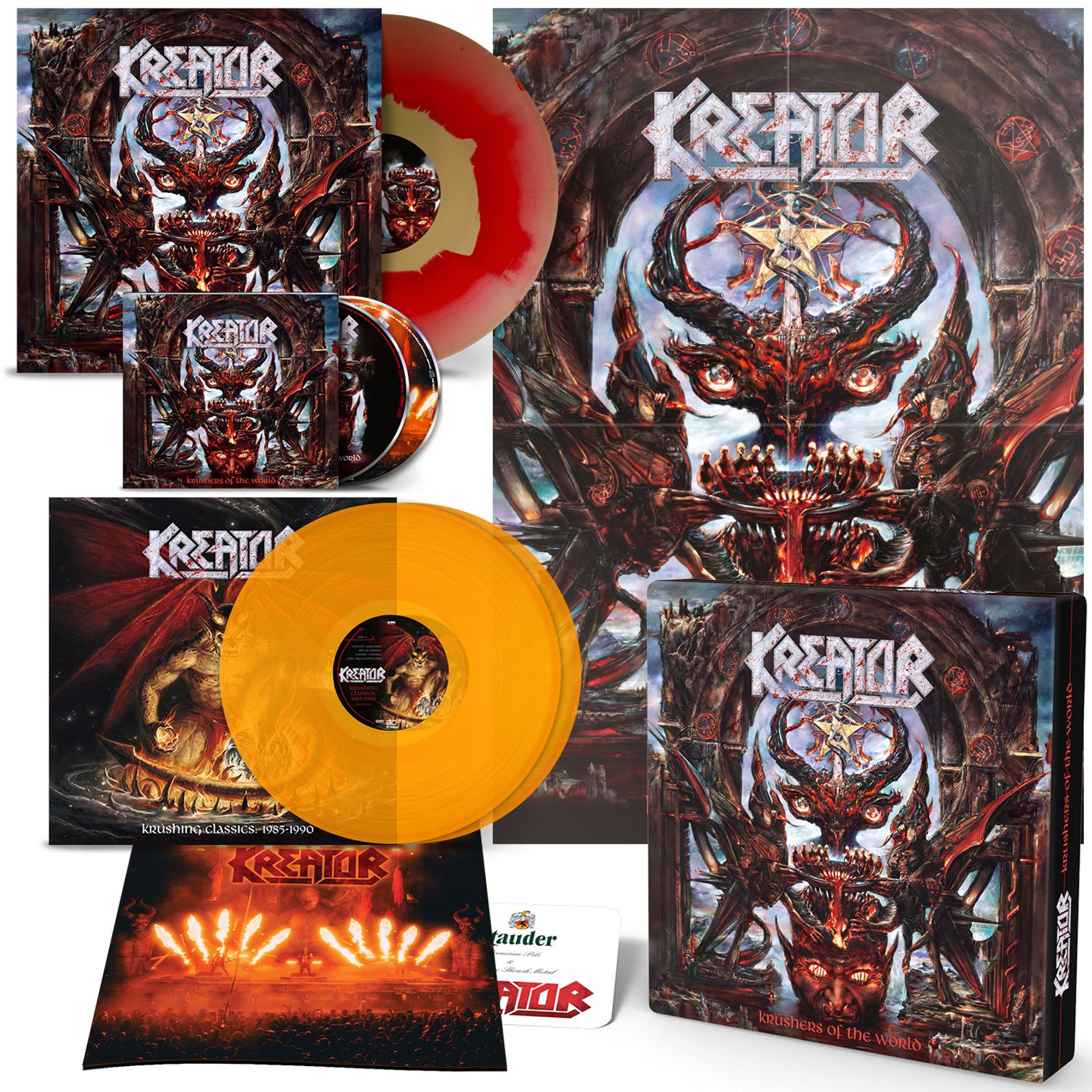Kreator: Krushers Of The World (Gold/Red Ink Spot & Transparent Orange Vinyl) (Box Set) 2 LPs 2 CDs