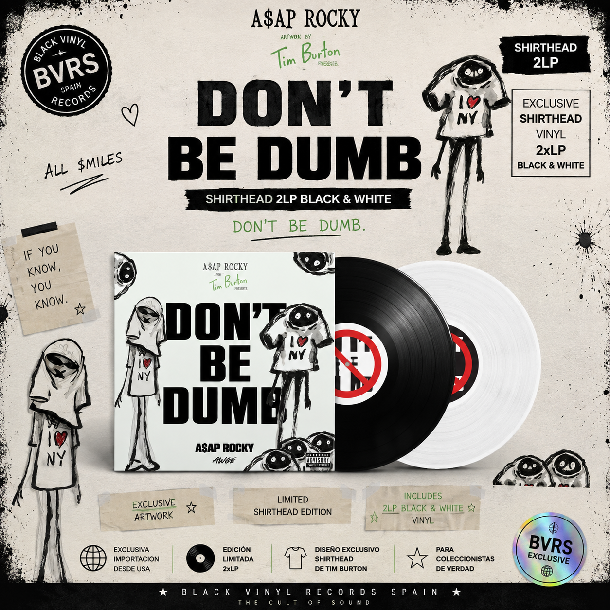 A$AP Rocky – Don't Be Dumb | SHIRTHEAD 2LP Black & White (Arte Tim Burton) USA