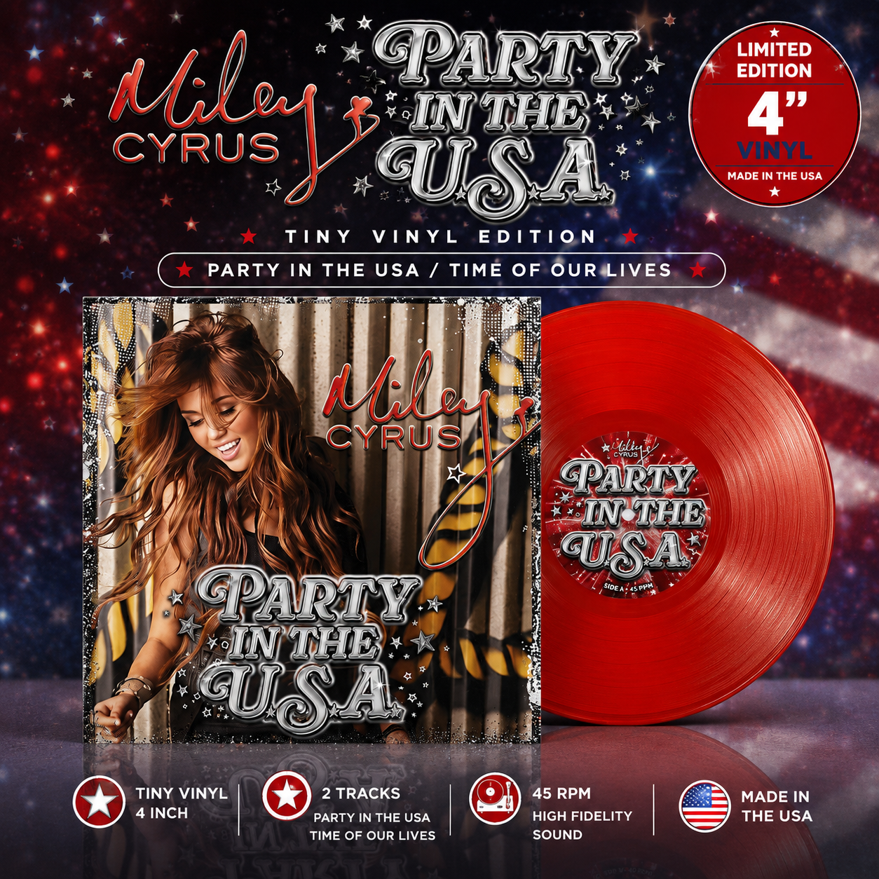 Miley Cyrus Tiny Vinyl Edition - Party in the USA/Time of Our Lives 4" USA