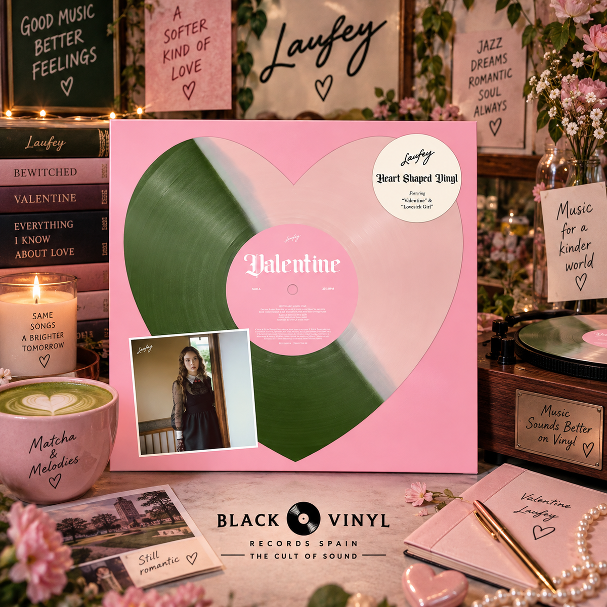 Laufey – Valentine / Lover Girl (Strawberry Matcha Heart-Shaped Vinyl) [Limited D2C Exclusive · USA Import]