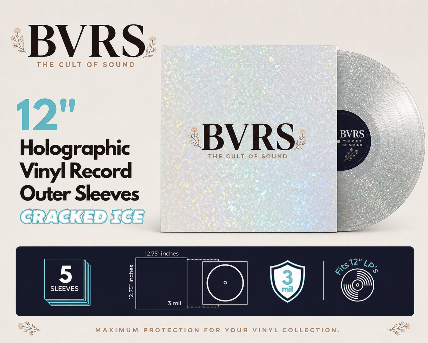 Pack 5 Fundas Exteriores Holográficas para Vinilos 12" Cracked Ice
