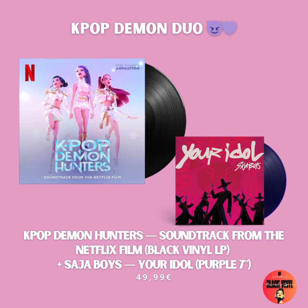 KPop Demon Hunters – Soundtrack (Black LP) + Saja Boys – Your Idol (Purple 7") | KPop Demon Duo Pack 😈💜