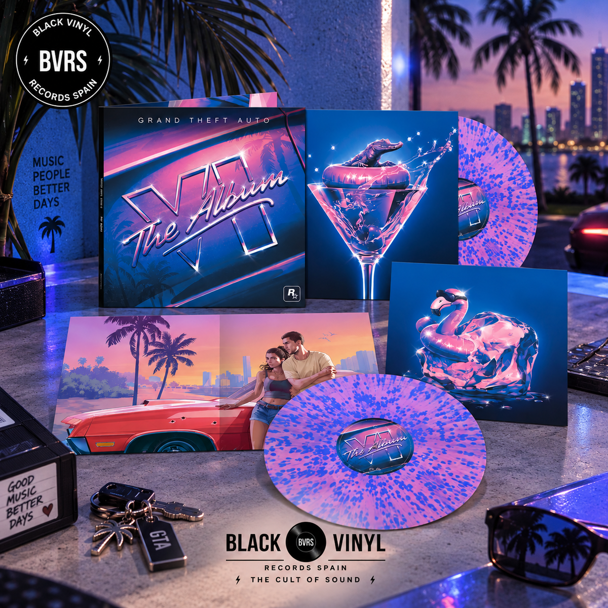 Grand Theft Auto VI: The Album - Transparent Magenta with Blue Splatter 2LP Vinyl