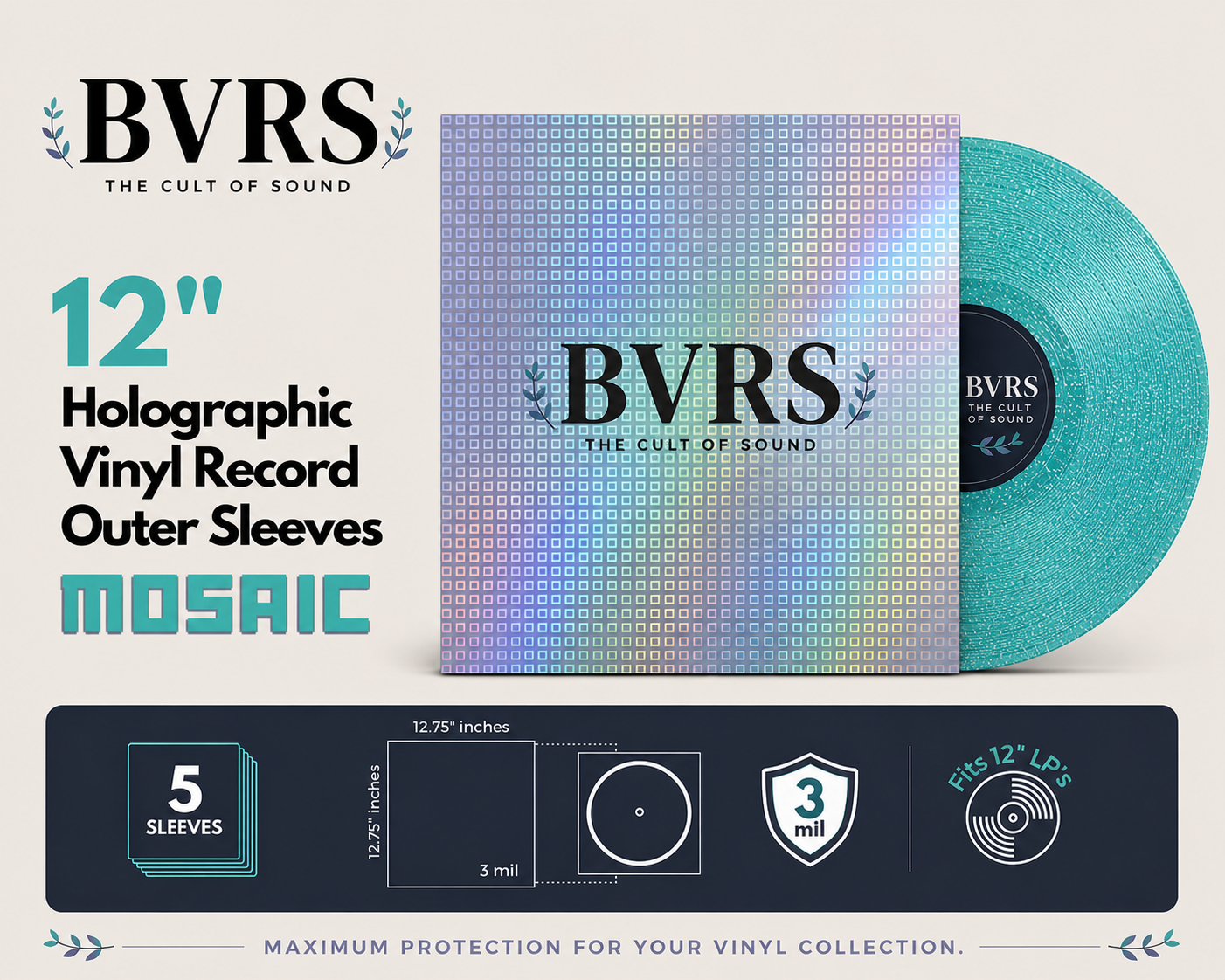 Pack 5 Fundas Exteriores Holográficas para Vinilos 12" Mosaic