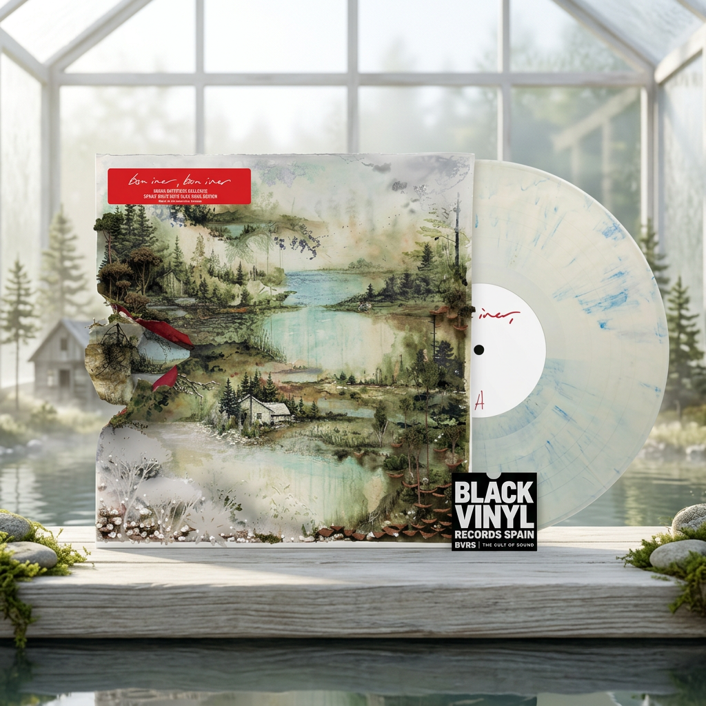 BVRS de Bon Iver en un paisaje de lago y bosque en miniatura