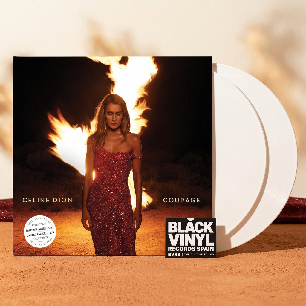 BVRS de Céline Dion - Courage con dos vinilos blancos y entorno cálido
