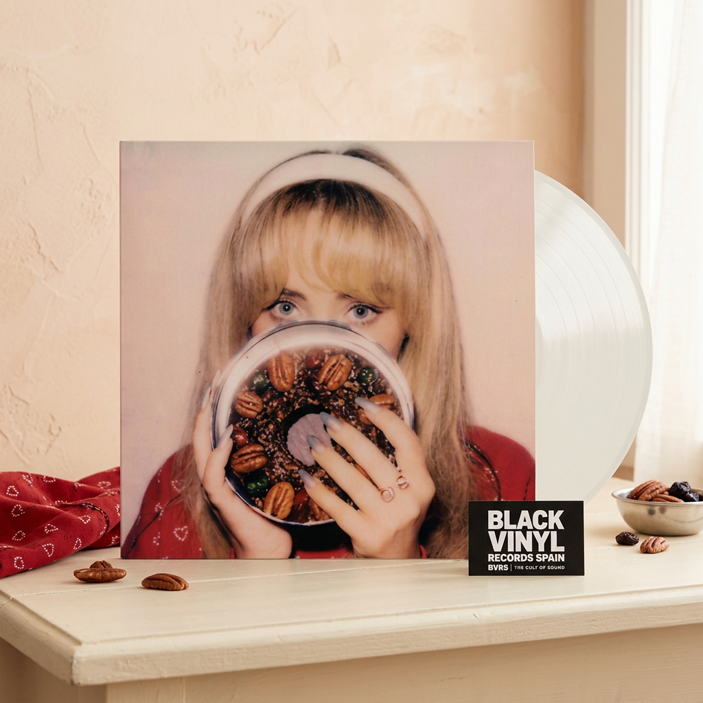 BVRS de Fruitcake con vinilo blanco translúcido en una escena cálida inspirada en la portada