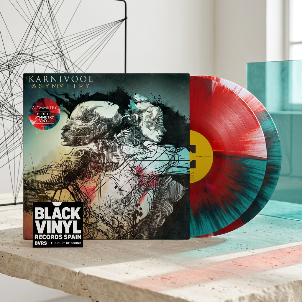 BVRS de Karnivool Asymmetry con hilos escultóricos y reflejos turquesa y coral