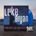 BVRS de Luke Bryan, conjunto centrado con vinilo azul y paisaje inspirado en la portada
