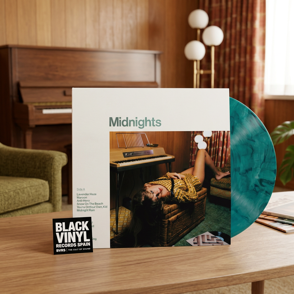 BVRS de Midnights con piano vintage y lámpara de globos