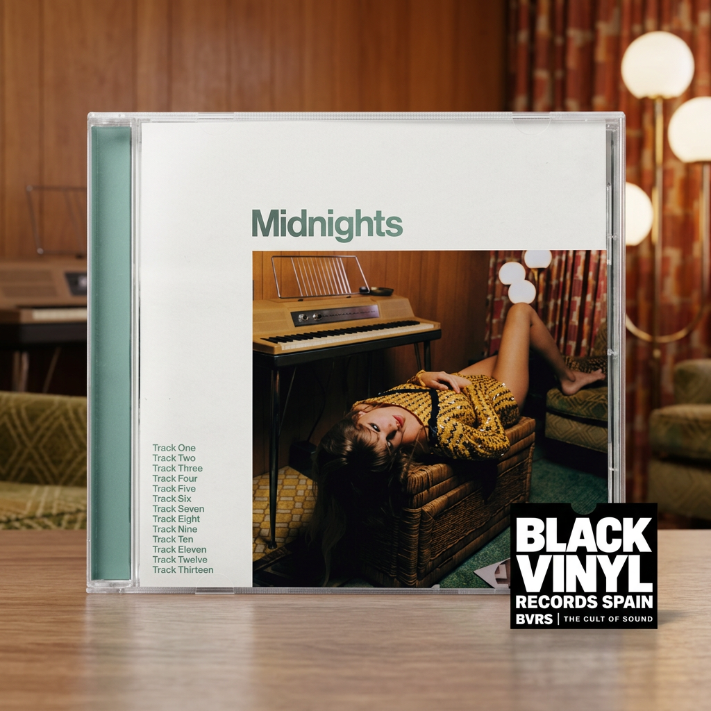 BVRS de Midnights en CD con piano vintage y lámpara de globos