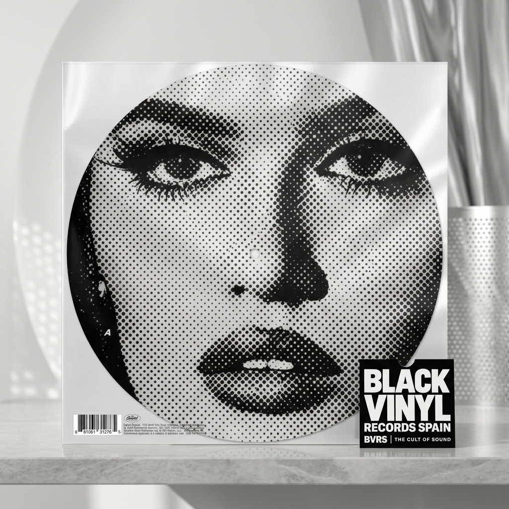 BVRS de Sienna Spiro Picture Disc con ambiente editorial blanco y plata
