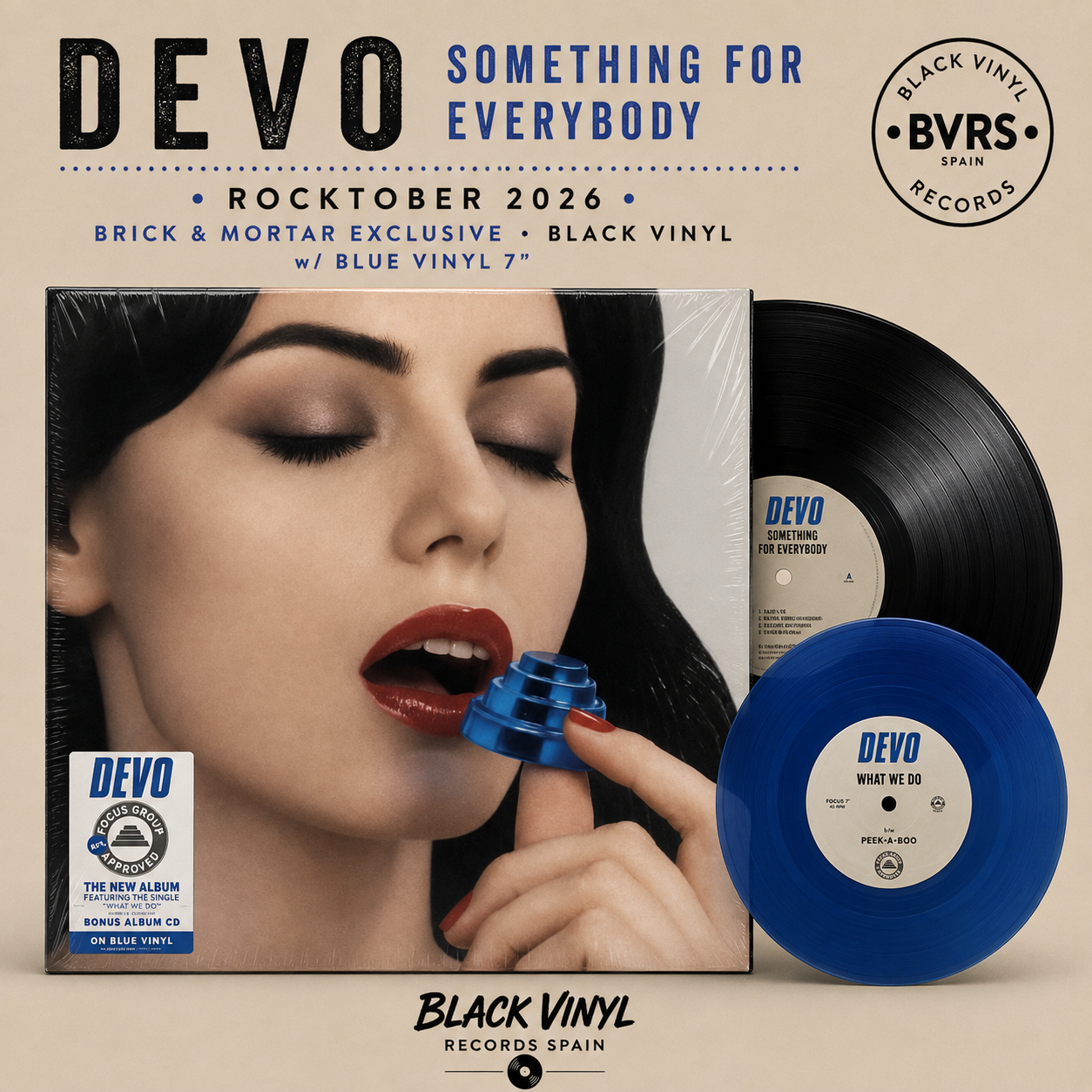 Something for Everybody - Devo - Rocktober 2026 Brick & Mortar Exclusive Black Vinyl w/ Blue Vinyl 7"