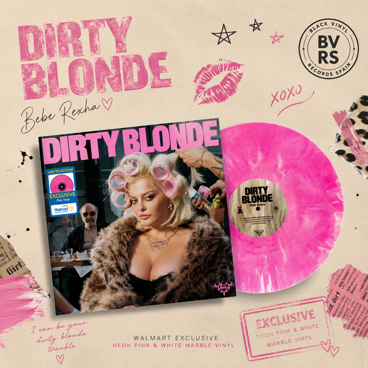 Bebe Rexha - Dirty Blonde - Walmart Exclusive Neon Pink & White Marble Vinyl USA
