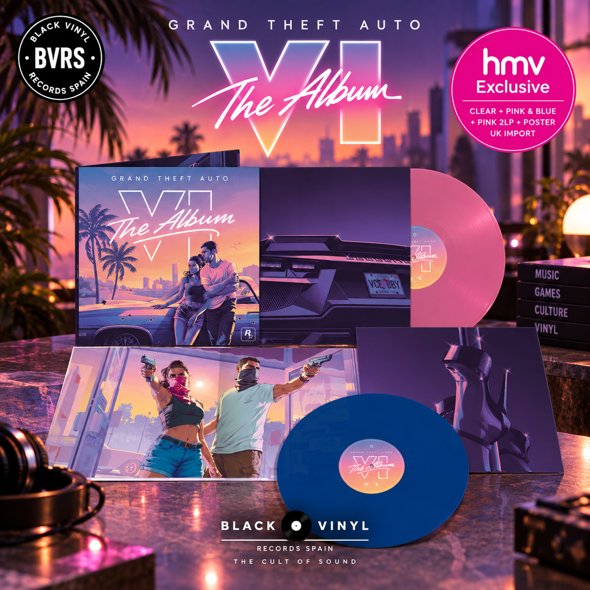 Various Artists - Grand Theft Auto VI: The Album - (hmv Exclusive) Clear + Pink & Blue + Pink 2LP + Poster UK IMPORT