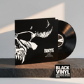 Escena editorial BVRS cálida de Danzig con portada y vinilo negro protagonistas y una tarjeta de la tienda