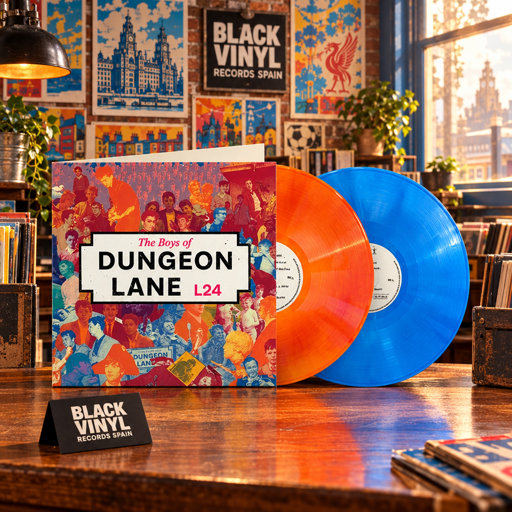 Portada The Boys of Dungeon Lane con dos vinilos naranja y azul en una escena BVRS
