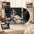 Portada en blanco y negro y vinilo negro en un escenario luminoso con relojes y distintivos BVRS y RSD Black Friday