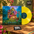 Encanto en vinilo amarillo con portada protagonista en un patio tropical y tarjeta de Black Vinyl Records Spain.