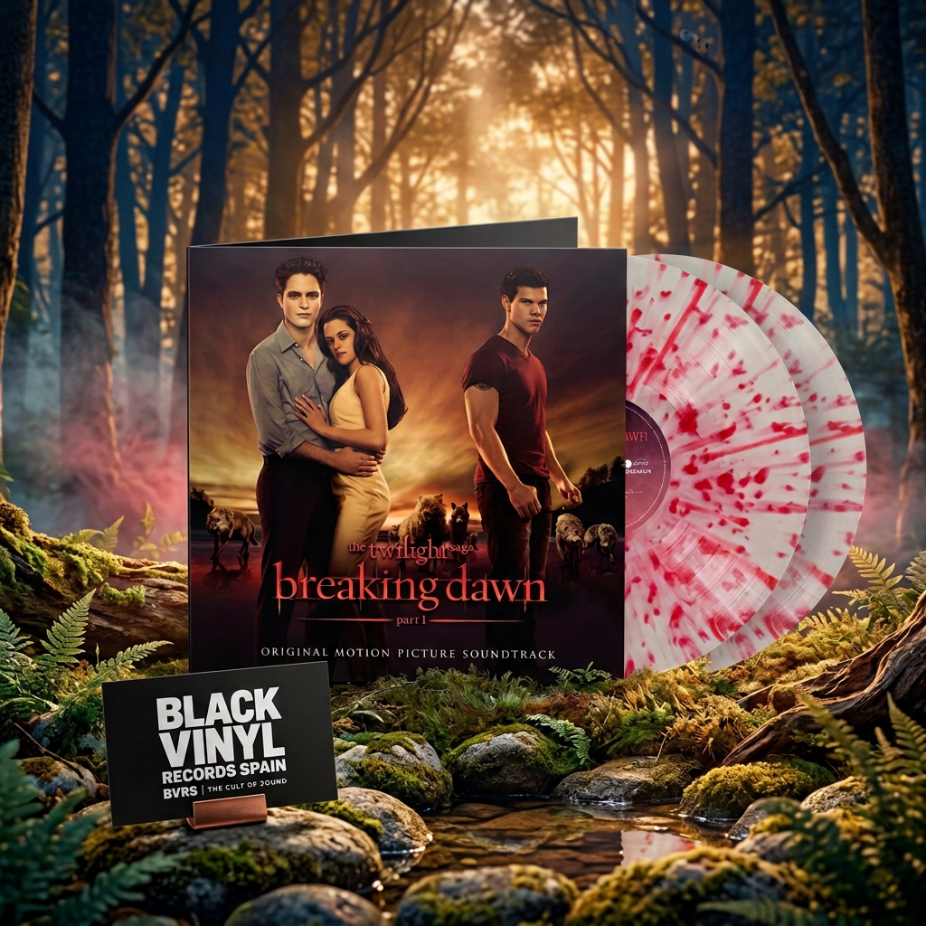Breaking Dawn Part 1 con dos vinilos Milky Clear y Red Splatter en un bosque BVRS al atardecer