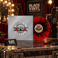 Vinilo rojo y negro de Greatest Hits de Guns N’ Roses en una escena de backstage