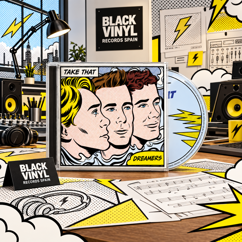 CD Dreamers de Take That en escena de cómic de Black Vinyl Records Spain