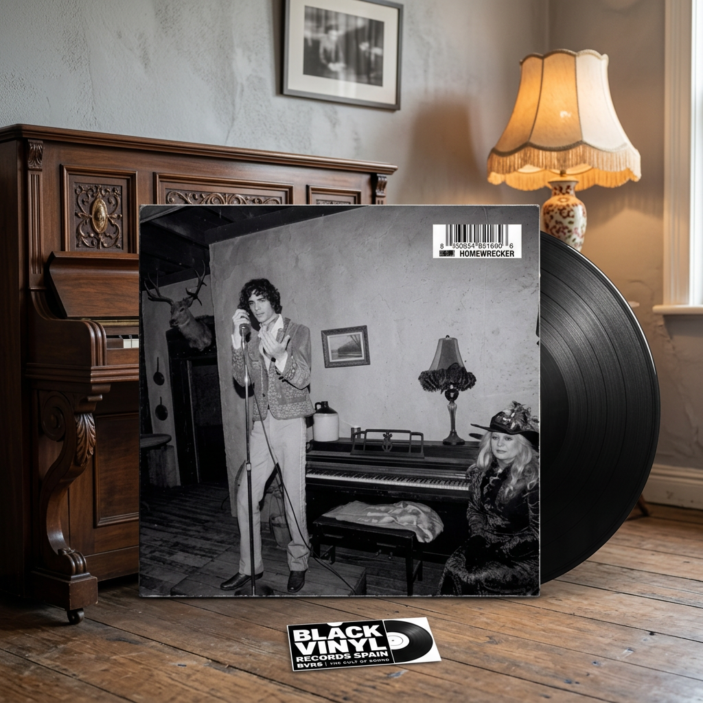 Sombr - Homewrecker, vinilo negro con piano, lámpara vintage y tarjeta de Black Vinyl Records Spain