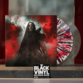 Escena editorial BVRS cálida de Evanescence con portada y vinilos protagonistas en tonos rojo y gris