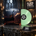 Black Veil Brides - Vindicate con vinilo verde pálido en un escenario gótico y cartel y tarjeta de Black Vinyl Records Spain