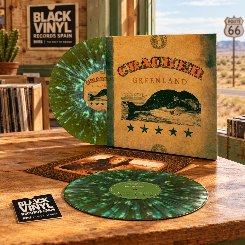 Cracker - Greenland, edición en vinilo verde en una escena editorial BVRS