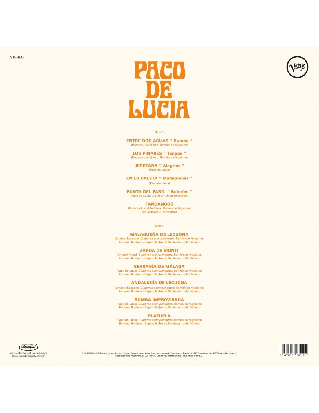 Paco De Lucía: Entre Dos Aguas LP - Black Vinyl Records Spain