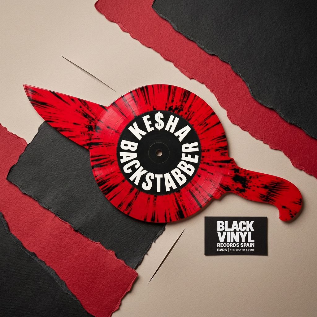 Portada BVRS de Ke$ha con vinilo rojo y negro en forma de cuchillo